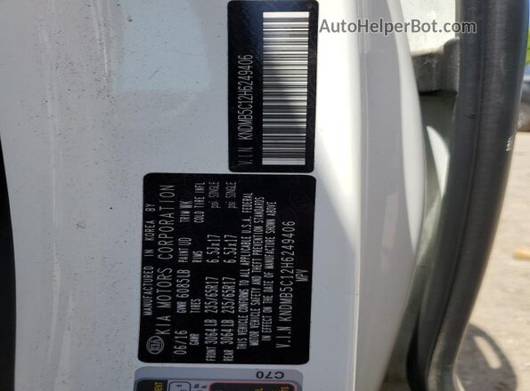 KNDMB5C12H6249406 2017 KIA SEDONA White Вид наклейки з VIN-кодом