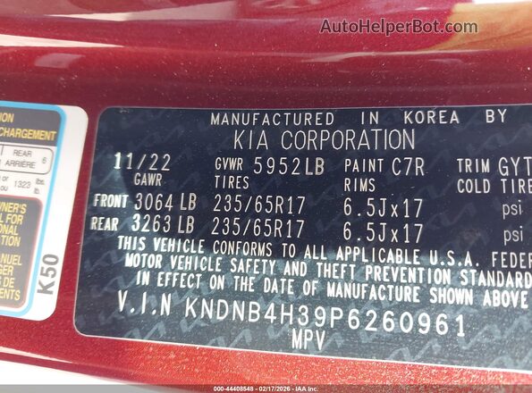 KNDNB4H39P6260961 2023 KIA CARNIVAL MPV Бордовый Вид подкапотного пространства