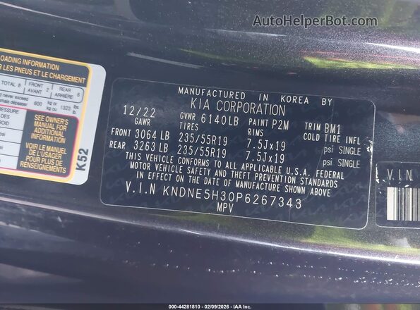 KNDNE5H30P6267343 2023 KIA CARNIVAL MPV Серый Вид подкапотного пространства