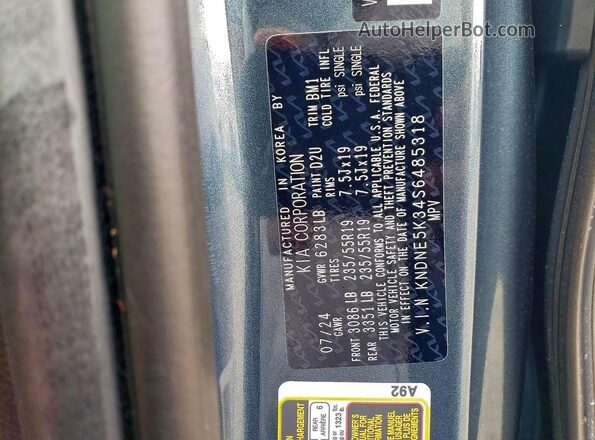 KNDNE5K34S6485318 2025 KIA CARNIVAL Teal Vista de la etiqueta del VIN