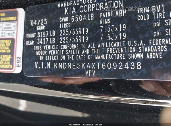 KNDNE5KAXT6092438 2026 KIA CARNIVAL MPV HYBRID Black Engine compartment view