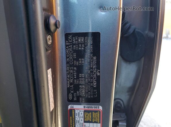 KNDPC3ACXG7870596 2016 KIA SPORTAGE Gray Widok naklejki z numerem VIN
