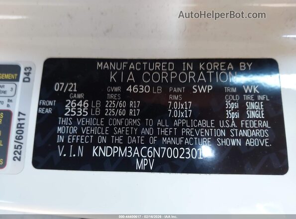 KNDPM3AC6N7002301 2022 KIA SPORTAGE Белый Вид подкапотного пространства