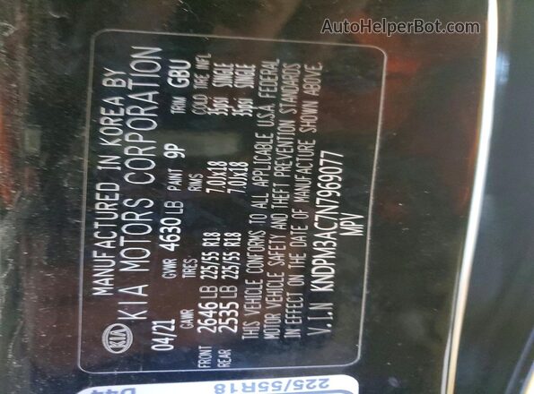 KNDPM3AC7N7969077 2022 KIA SPORTAGE Черный Вид наклейки с VIN-кодом