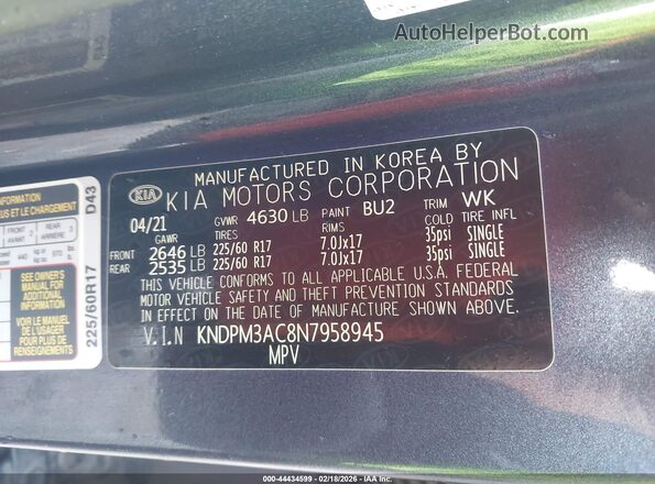 KNDPM3AC8N7958945 2022 KIA SPORTAGE Серый Вид подкапотного пространства