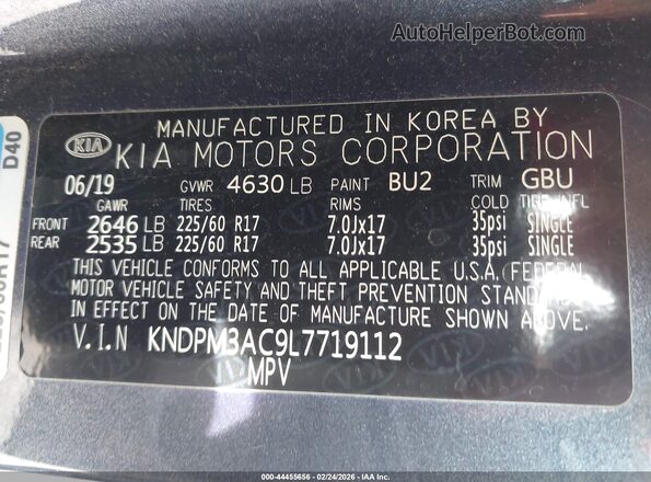 KNDPM3AC9L7719112 2020 KIA SPORTAGE Blue Vista del compartimento del motor