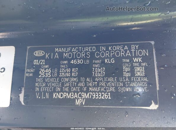 KNDPM3AC9M7933261 2021 KIA SPORTAGE Black Vista del compartimento del motor