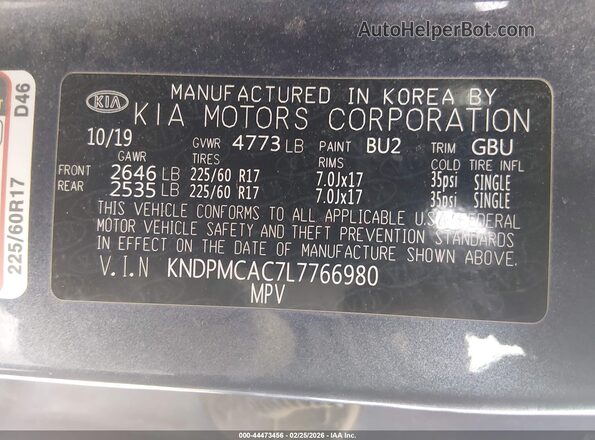KNDPMCAC7L7766980 2020 KIA SPORTAGE Gray Widok komory silnika