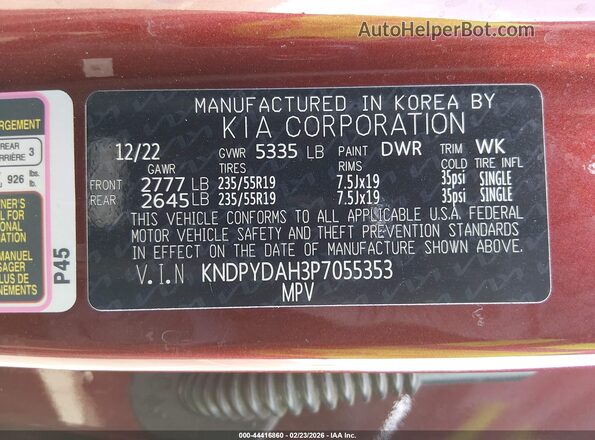 KNDPYDAH3P7055353 2023 KIA SPORTAGE PLUG-IN HYBRID Maroon Widok komory silnika
