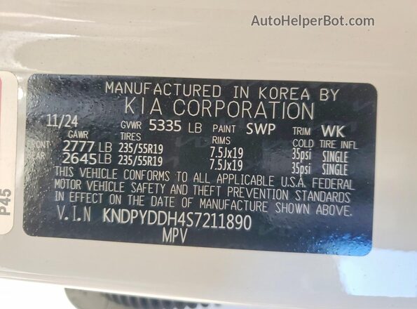 KNDPYDDH4S7211890 2025 KIA SPORTAGE Белый Панорамный вид салона 360°