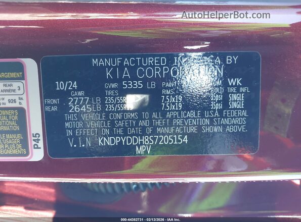 KNDPYDDH8S7205154 2025 KIA SPORTAGE PLUG-IN HYBRID Красный Вид подкапотного пространства