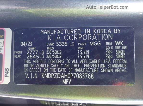 KNDPZDAH0P7083768 2023 KIA SPORTAGE PLUG-IN HYBRID Gray Widok komory silnika