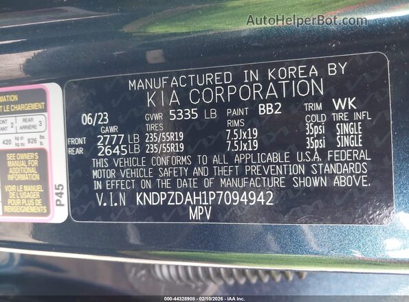 KNDPZDAH1P7094942 2023 KIA SPORTAGE PLUG-IN HYBRID Синий Вид подкапотного пространства