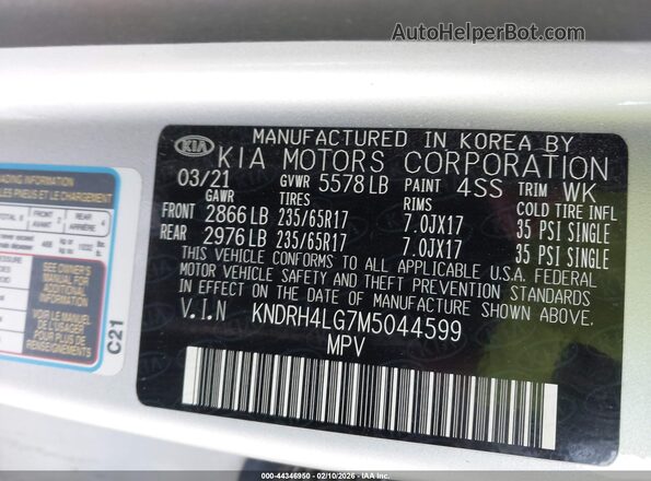 KNDRH4LG7M5044599 2021 KIA SORENTO HYBRID Серебряный Вид подкапотного пространства