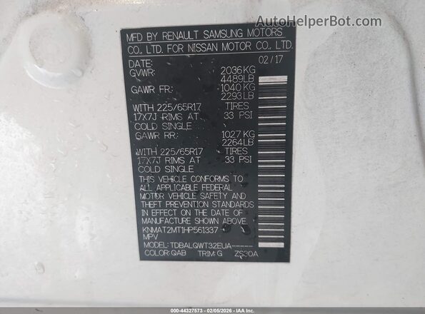 KNMAT2MT1HP561337 2017 NISSAN ROGUE White Շարժիչի բաժամունքի տեսք