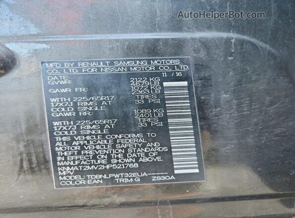 KNMAT2MV2HP521768 2017 NISSAN ROGUE Green Vista de la etiqueta del VIN