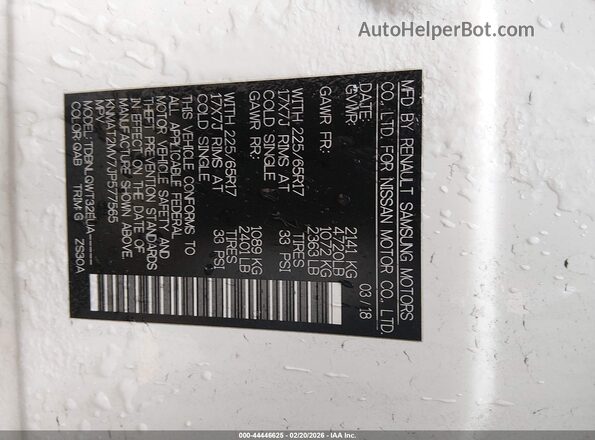KNMAT2MV7JP577565 2018 NISSAN ROGUE White Engine compartment view