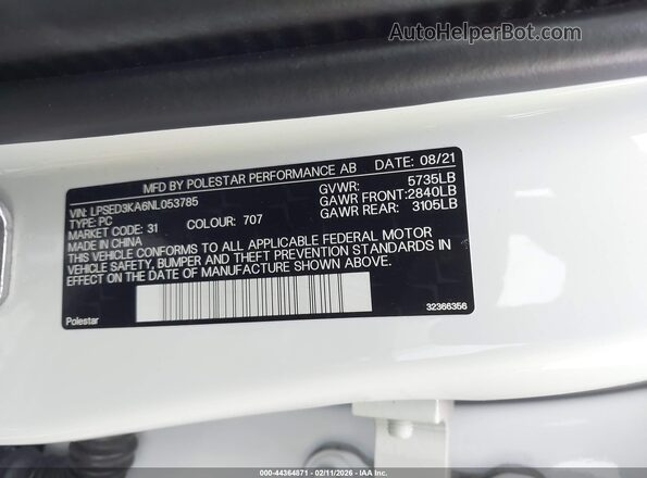 LPSED3KA6NL053785 2022 POLESTAR 2 Белый Вид подкапотного пространства