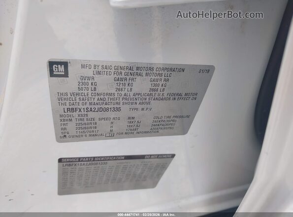 LRBFX1SA2JD081335 2018 BUICK ENVISION White Vista del compartimento del motor