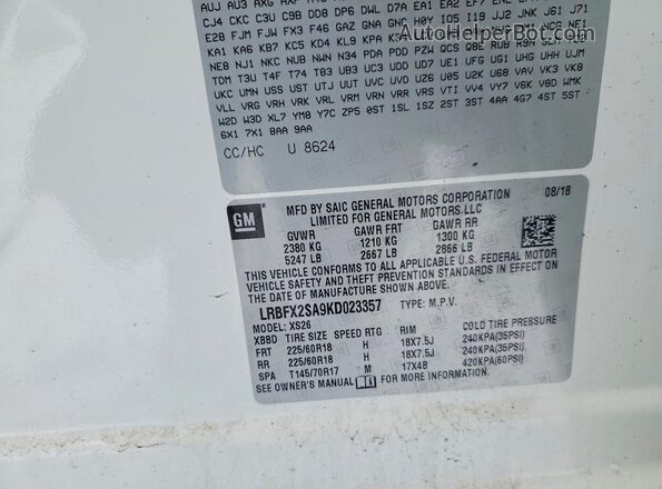 LRBFX2SA9KD023357 2019 BUICK ENVISION White Widok naklejki z numerem VIN