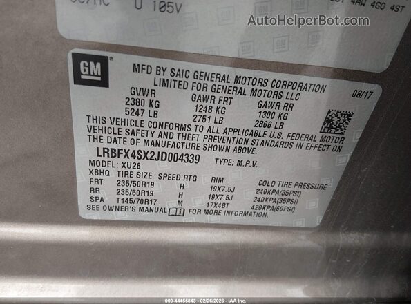 LRBFX4SX2JD004339 2018 BUICK ENVISION Gold Vista del compartimento del motor