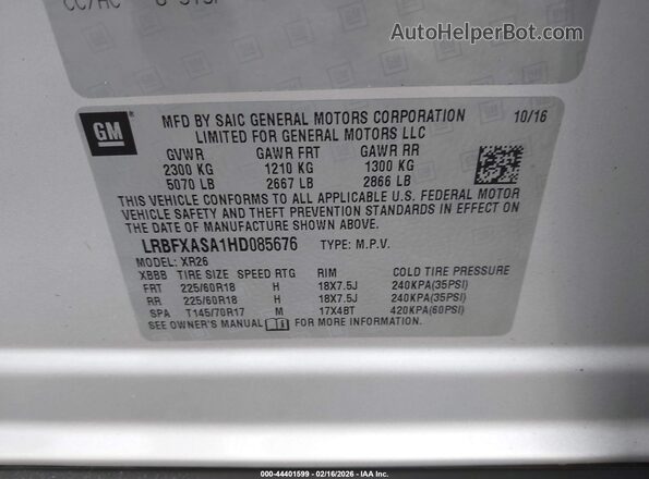 LRBFXASA1HD085676 2017 BUICK ENVISION Silver Вид підкапотного простору