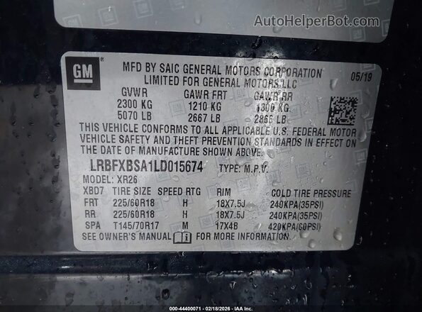 LRBFXBSA1LD015674 2020 BUICK ENVISION Black Engine compartment view