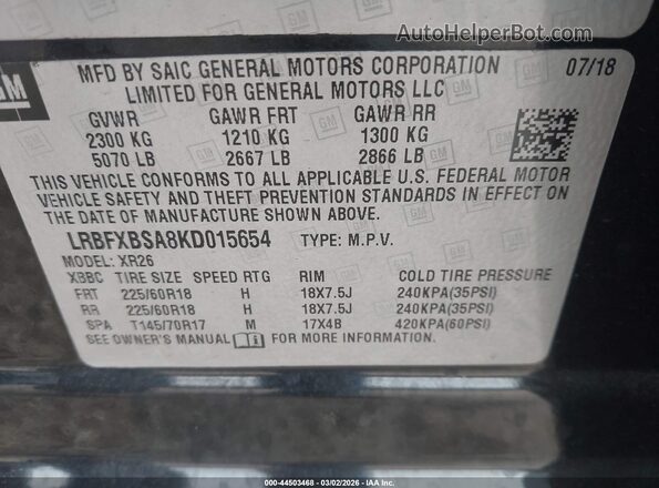 LRBFXBSA8KD015654 2019 BUICK ENVISION Черный Вид подкапотного пространства