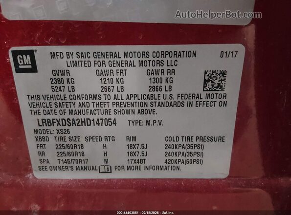 LRBFXDSA2HD147054 2017 BUICK ENVISION Красный Вид подкапотного пространства