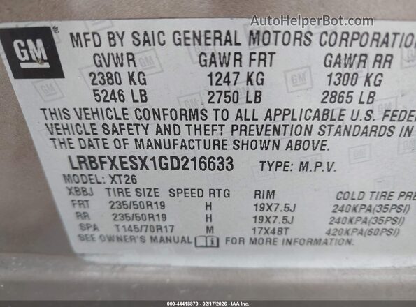LRBFXESX1GD216633 2016 BUICK ENVISION Brown Widok komory silnika