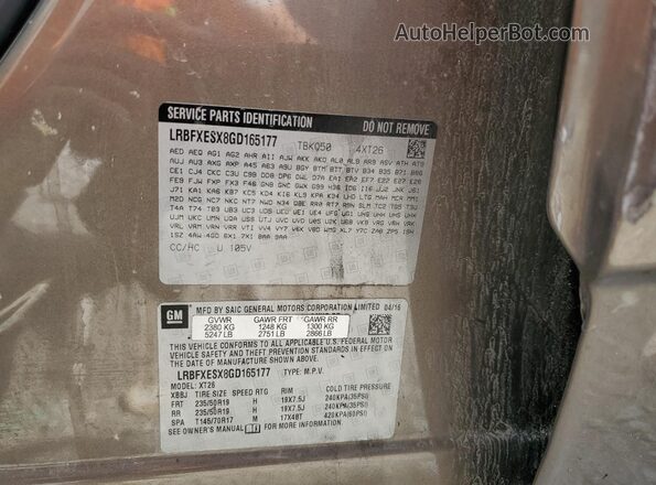 LRBFXESX8GD165177 2016 BUICK ENVISION Charcoal Widok naklejki z numerem VIN