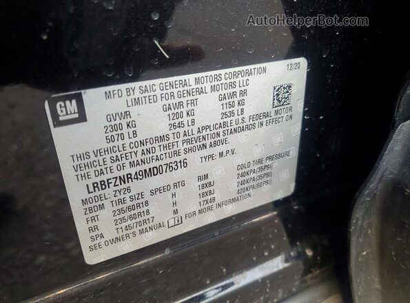 LRBFZNR49MD076316 2021 BUICK ENVISION Black Вид наклейки з VIN-кодом