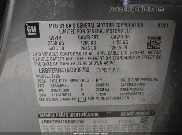 LRBFZRR41ND009752 2022 BUICK ENVISION Gray Вид підкапотного простору