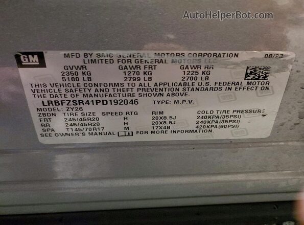 LRBFZSR41PD192046 2023 BUICK ENVISION Silver Vista de la etiqueta del VIN