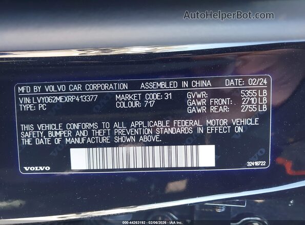 LVY062MEXRP413377 2024 VOLVO S90 Black Widok komory silnika