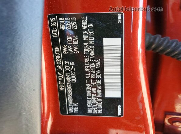 LYV402FM5GB090072 2016 VOLVO S60 Red Widok naklejki z numerem VIN