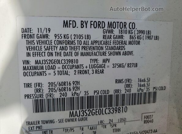 MAJ3S2GE0LC339810 2020 FORD ECOSPORT White Widok wnętrza 360 stopni
