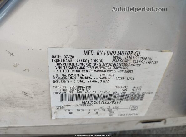 MAJ3S2GE7LC378314 2020 FORD ECOSPORT Silver Widok komory silnika