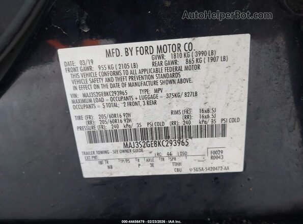 MAJ3S2GE8KC293965 2019 FORD ECOSPORT Black ძრავის განყოფილების ხედი