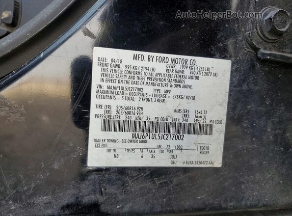 MAJ6P1UL5JC217002 2018 FORD ECOSPORT Black Widok naklejki z numerem VIN