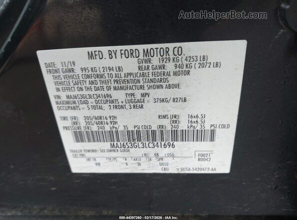 MAJ6S3GL3LC341696 2020 FORD ECOSPORT Черный Вид подкапотного пространства