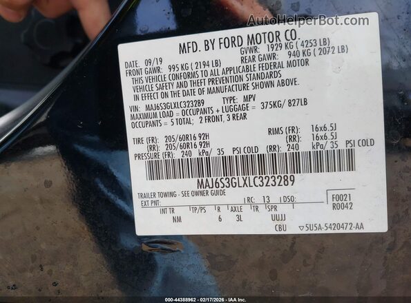MAJ6S3GLXLC323289 2020 FORD ECOSPORT Black Vista del compartimento del motor