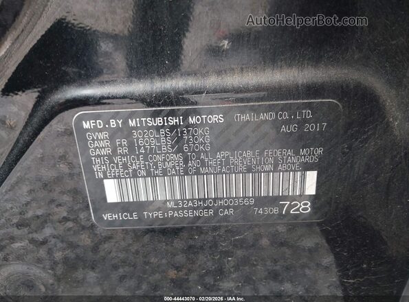 ML32A3HJ0JH003569 2018 MITSUBISHI MIRAGE Черный Вид подкапотного пространства