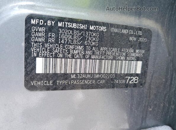 ML32AUHJ1MH002103 2021 MITSUBISHI MIRAGE Gray ძრავის განყოფილების ხედი