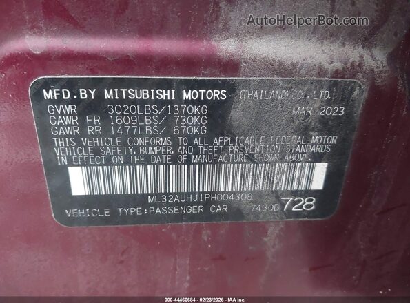 ML32AUHJ1PH004308 2023 MITSUBISHI MIRAGE Фиолетовый Вид подкапотного пространства