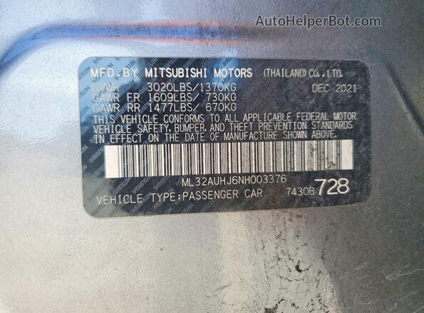 ML32AUHJ6NH003376 2022 MITSUBISHI MIRAGE Серебряный Панорамный вид салона 360°