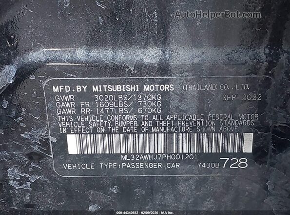 ML32AWHJ7PH001201 2023 MITSUBISHI MIRAGE Black Widok komory silnika