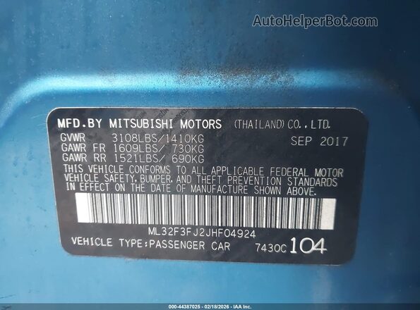 ML32F3FJ2JHF04924 2018 MITSUBISHI MIRAGE G4 Синий Вид подкапотного пространства