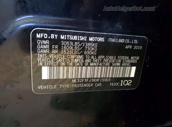 ML32F3FJ3KHF15903 2019 MITSUBISHI MIRAGE Черный Вид подкапотного пространства