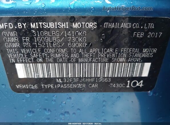 ML32F3FJ6HHF19663 2017 MITSUBISHI MIRAGE G4 Синий Вид подкапотного пространства